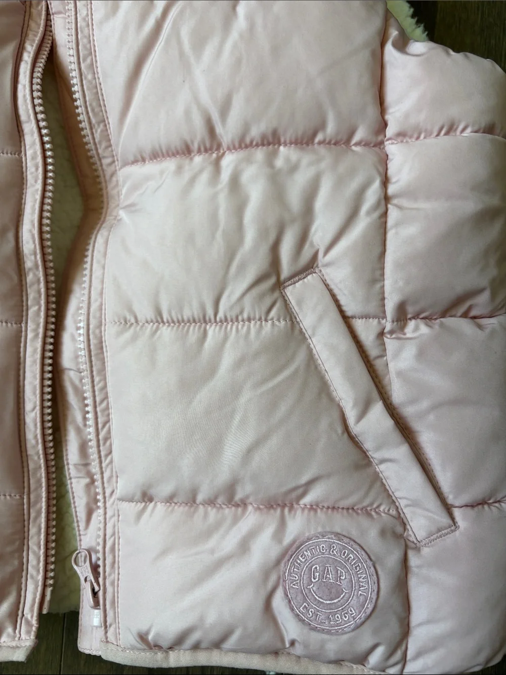 GAP Pink Quilted Kids Puffer Vest with Sherpa Trim